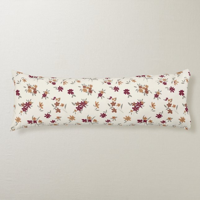 Coussins Longs Dainty Gold Maroon motif floral (Devant)