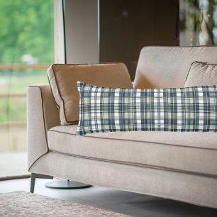 Coussins Longs Denim Blue Sage Vert Blanc Motif 