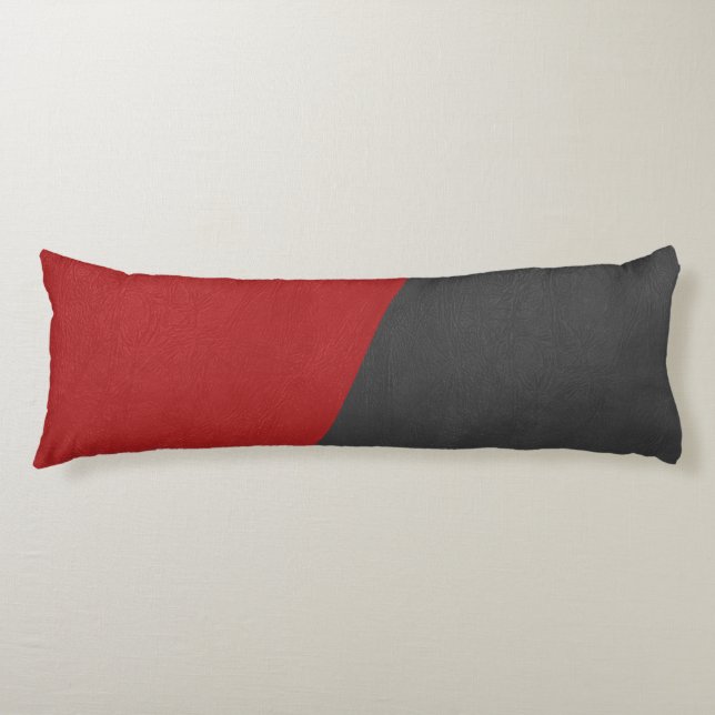 Coussins Longs Design géométrique en cuir gris et rouge (Devant)