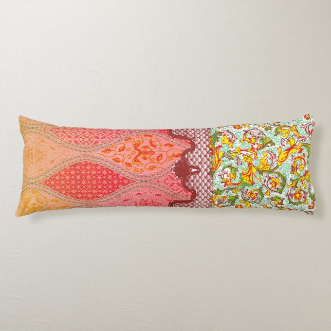 Coussins Longs Design textile coloré avec floral complexe (Devant)