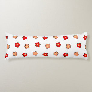 Coussins Longs Dessin floral rétro fantaisiste à fleurs rouges et
