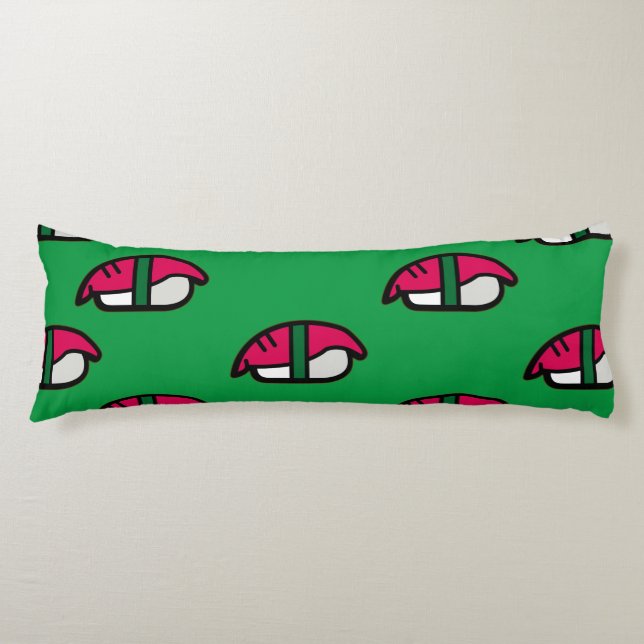 Coussins Longs Dessin Kawaii Sushi, Riz de Poisson et Algues (Devant)