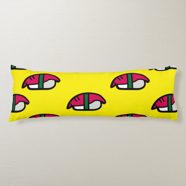 Coussins Longs Dessin Kawaii Sushi, Riz de Poisson et Algues (Devant)