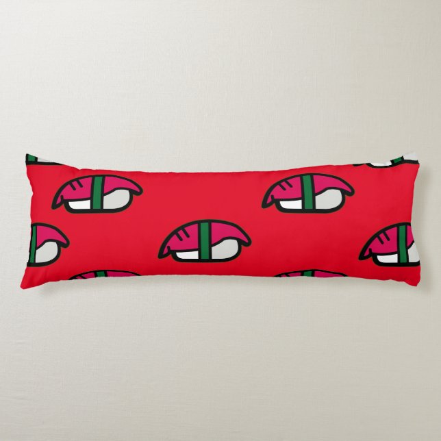 Coussins Longs Dessin Kawaii Sushi, Riz de Poisson et Algues (Devant)