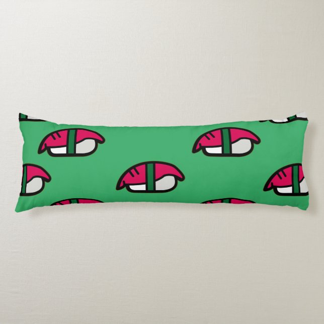 Coussins Longs Dessin Kawaii Sushi, Riz de Poisson et Algues (Devant)