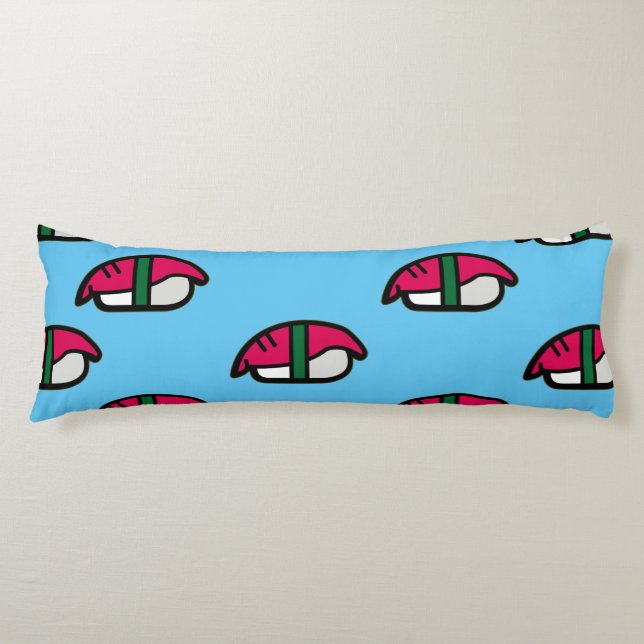 Coussins Longs Dessin Kawaii Sushi, Riz de Poisson et Algues (Devant)