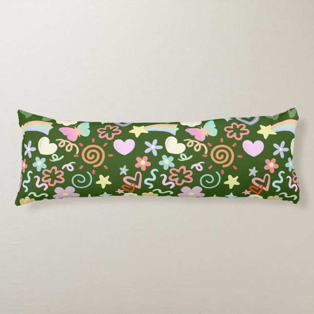 Coussins Longs Doodé motif teinte pastel D Vert BG (Devant)