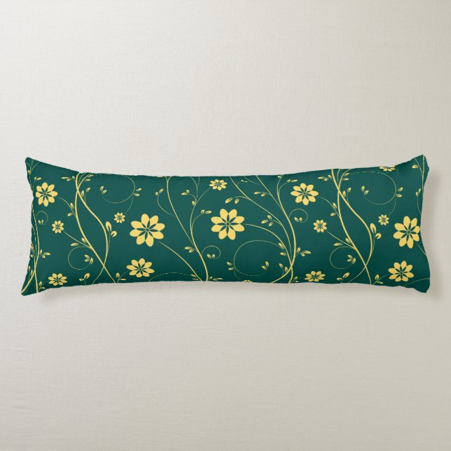 Coussins Longs Doux Jaune et Vert Délicieuse Motif Floral (Devant)