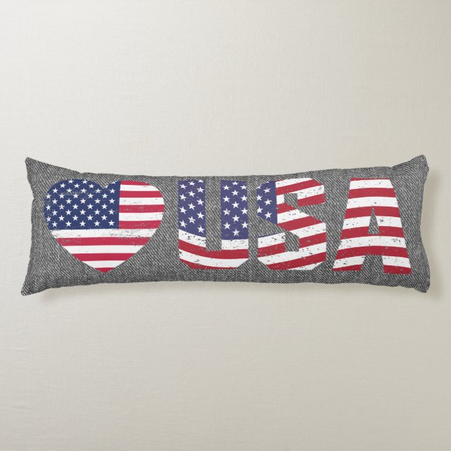 Coussins Longs Drapeau patriotique Amour Coeur USA Noir Jean Deni (Devant)