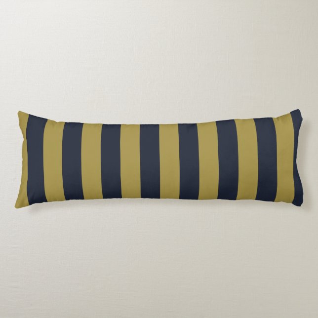 Coussins Longs Elégant Gold & Navy Blue Vertical Stripes (Devant)