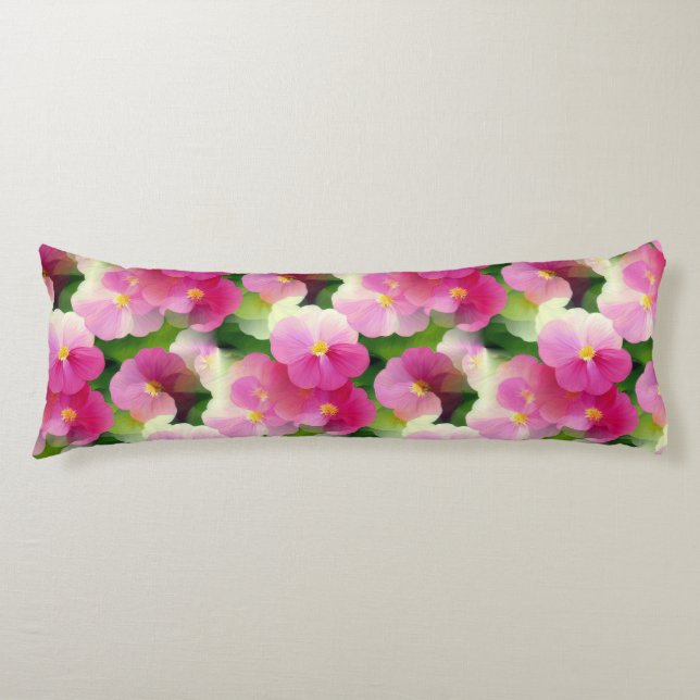 Coussins Longs Élégant Motif à fleurs rose et blanc Impatiens (Devant)