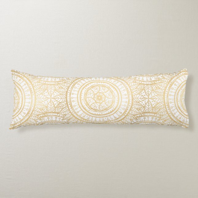 Coussins Longs Élégant Motif blanc de tournesol Mandala Gold (Devant)