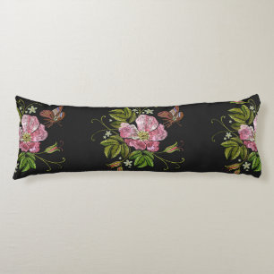 Coussins Longs Élégant Motif floral broderie Arrière - plan noir