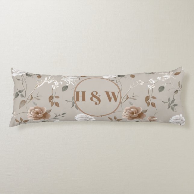 Coussins Longs Élégant Rose et Motif de vin (Devant)