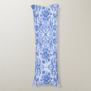 Coussins Longs Elégant vintage Bleu toile de jouy bleu blanc