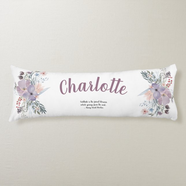 Coussins Longs Élégante Lavande et Fleurs de Pêche (Devant)