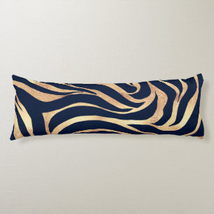 Coussins Longs Elégante Parties scintillant d'or Zebra Nay-Blue 