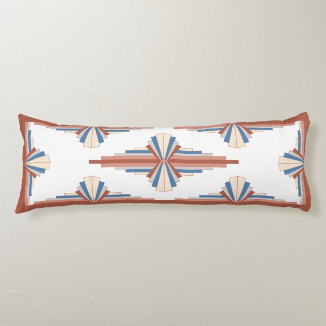 Coussins Longs Éléments Art déco en or rose, marron & bleu (Devant)
