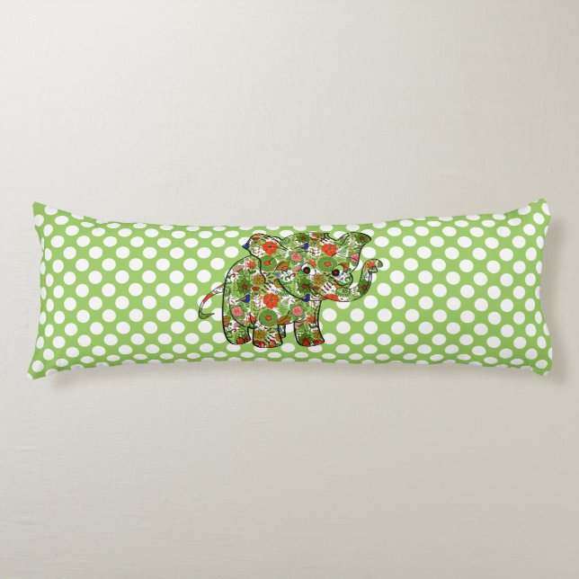 Coussins Longs Eléphant Bébé Floral Coloré (Devant)