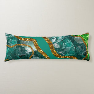Coussins Longs Emerald Green & Gold Agate Parties scintillant