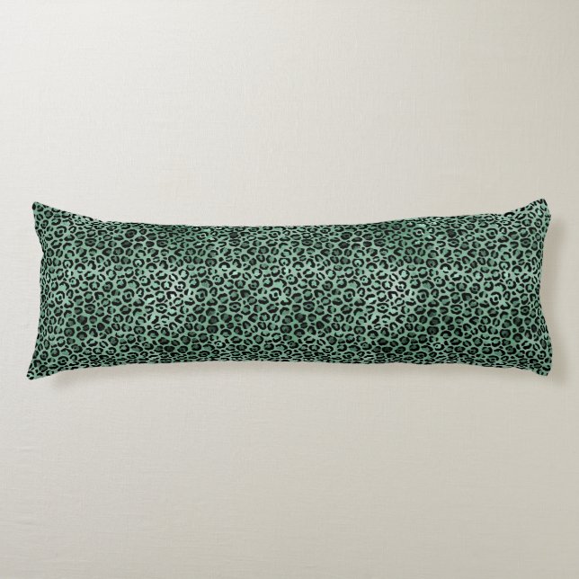 Coussins Longs Empreinte de léopard Glam vert fille (Devant)