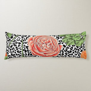 Coussins Longs Empreinte de léopard tendance Chic Orange Rose Flo