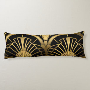 Coussins Longs Éventails Gatsby - Noir et Or Art Déco