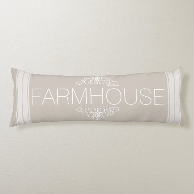 Coussins Longs Farmhouse Classic Taupe & White Stripes Nom de fam (Devant)