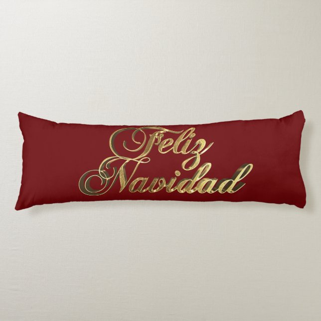 Coussins Longs Feliz Navidad Espagne Noël Bourgogne et or (Devant)