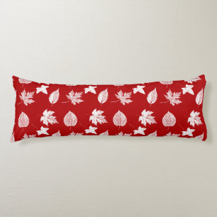 Coussins Longs Feuilles d'automne - blanc et rouge foncé
