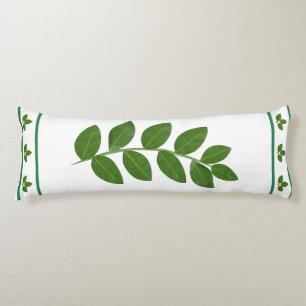 Coussins Longs Feuilles de Laurier Vert Moderne sur Fond Blanc