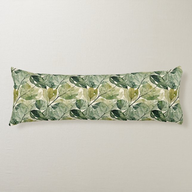 Coussins Longs Feuilles filmes en Sage et Turquoise (Devant)