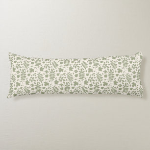 Coussins Longs Feuilles tombés Rpt Motif Vert sur la crème