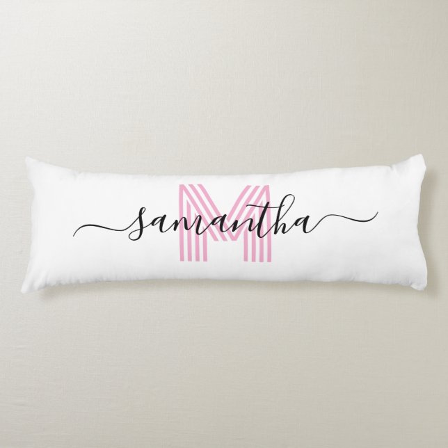 Coussins Longs Fille Signature Nom Lumière Rose Retro Monogramme (Devant)