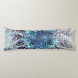 Coussins Longs Fleur Abstraite Fractale Moderne Avec Bleu