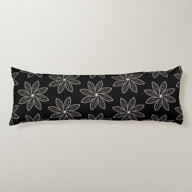Coussins Longs Fleur blanche Motif sur noir (Devant)