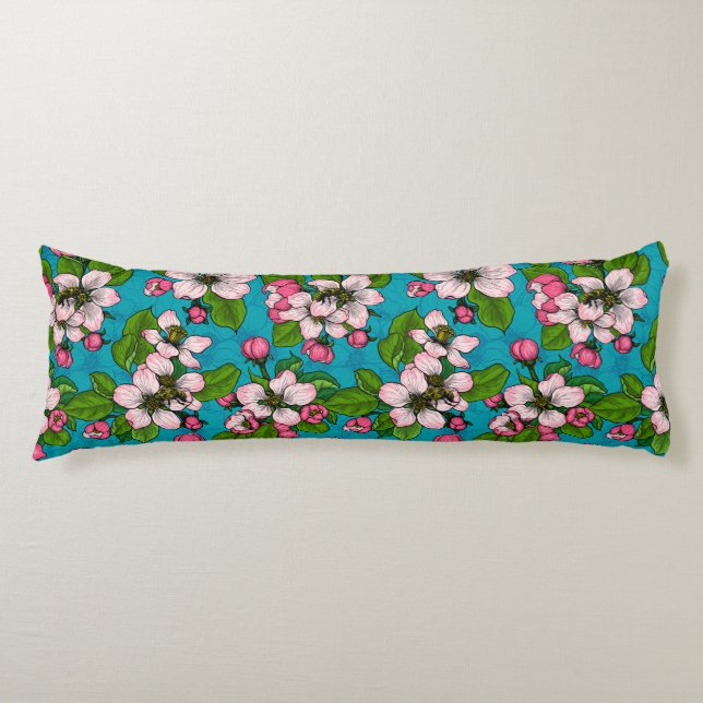 Coussins Longs Fleur d'Apple sur le turquoise (Devant)