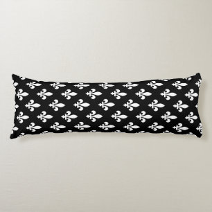 Coussins Longs Fleur de Lis Motif, Royal French, Blanc sur Noir