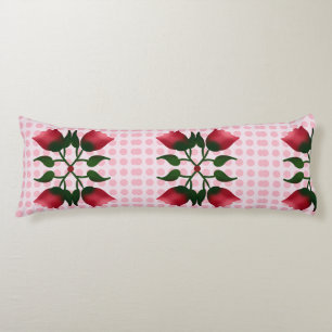 Coussins Longs Fleur retro rouge, art folklorique avec motif à po