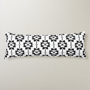 Coussins Longs Fleurs abstraites élégantes noir blanc moderne
