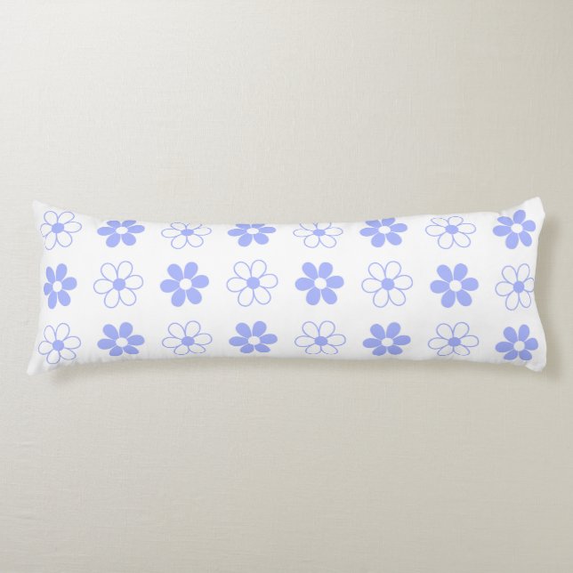 Coussins Longs Fleurs bleu ciel et blanc sur blanc (Devant)