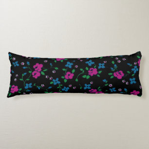 Coussins Longs Fleurs bleu rose Motif, feuilles verts