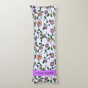 Coussins Longs Fleurs Colorées, Fond Bleu, Violet