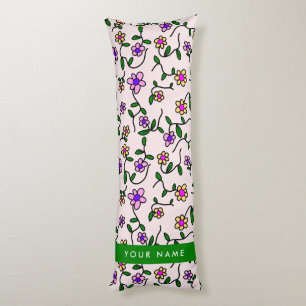 Coussins Longs Fleurs Colorées, Fond Rose, Vert