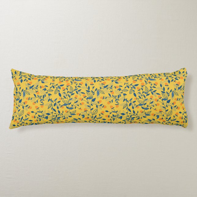 Coussins Longs Fleurs de gribouillis en bleu et jaune (Devant)