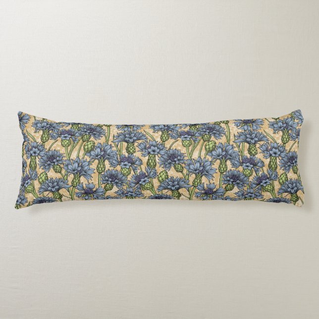 Coussins Longs Fleurs de maïs bleues, fleurs sauvages sur le jaun (Devant)