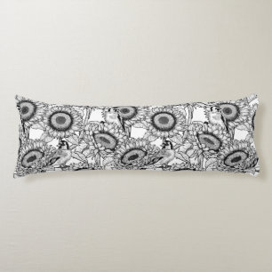 Coussins Longs Fleurs de soleil et ailerons en noir et blanc