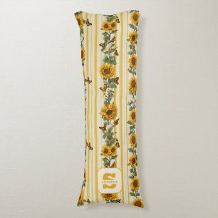 Coussins Longs Fleurs de soleil et papillons sur bandes jaunes