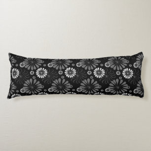 Coussins Longs Fleurs Rétro Noir et Blanc