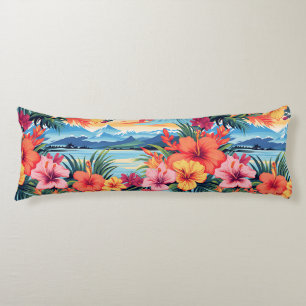 Coussins Longs Fleurs tropicales colorées et paysage